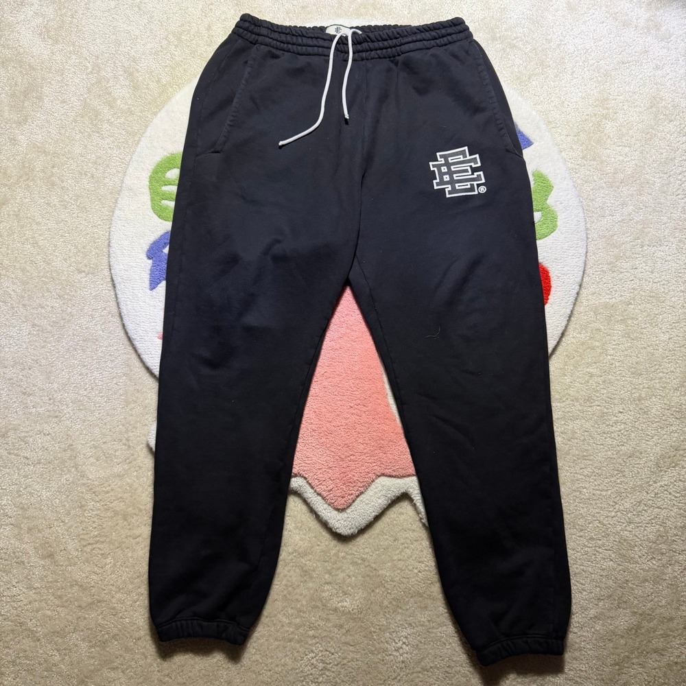 Eric Emanuel EE Logo Sweatpants Black French Terry Joggers Made in NY Size XL